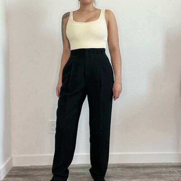 90s Gianni Sport 100% Wool High Rise Black Pleated Trousers Size 6 USA Made - Picture 13 of 13
